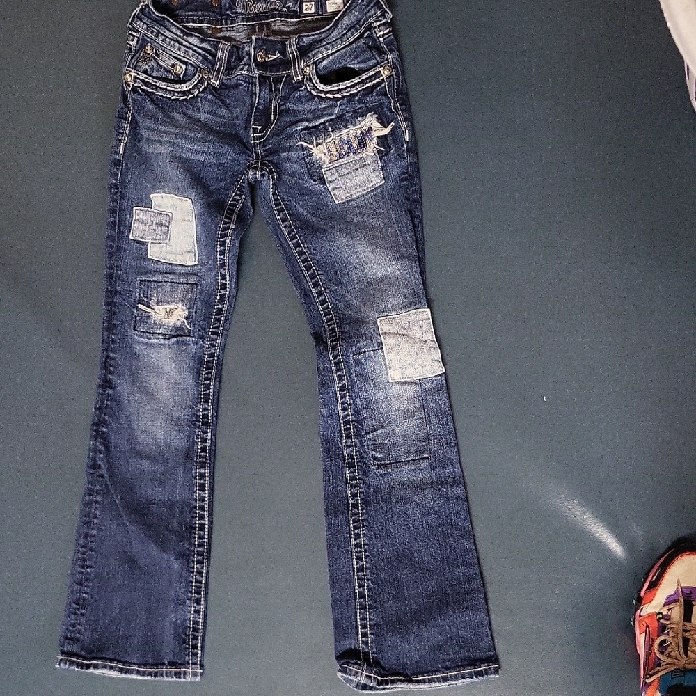 Miss Me Blue Boot Cut Jeans with Distressed Style